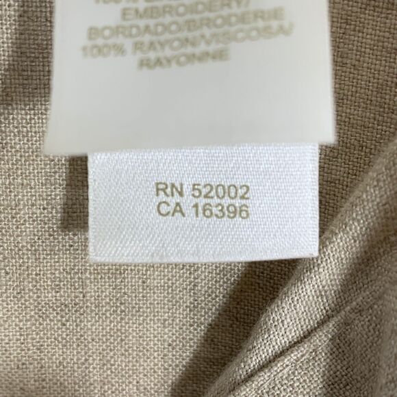 Liz Claiborne Lizwear Large Blouse Half Button Embroidered Linen Top Natural Tan - Picture 8 of 9